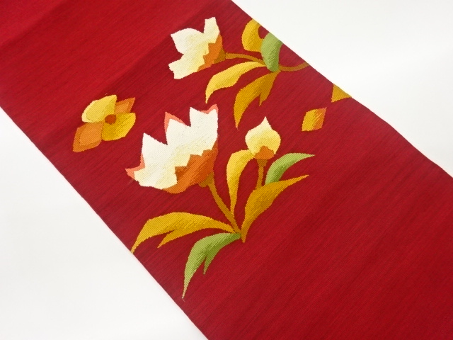 綴れ花葉模様織出し名古屋帯